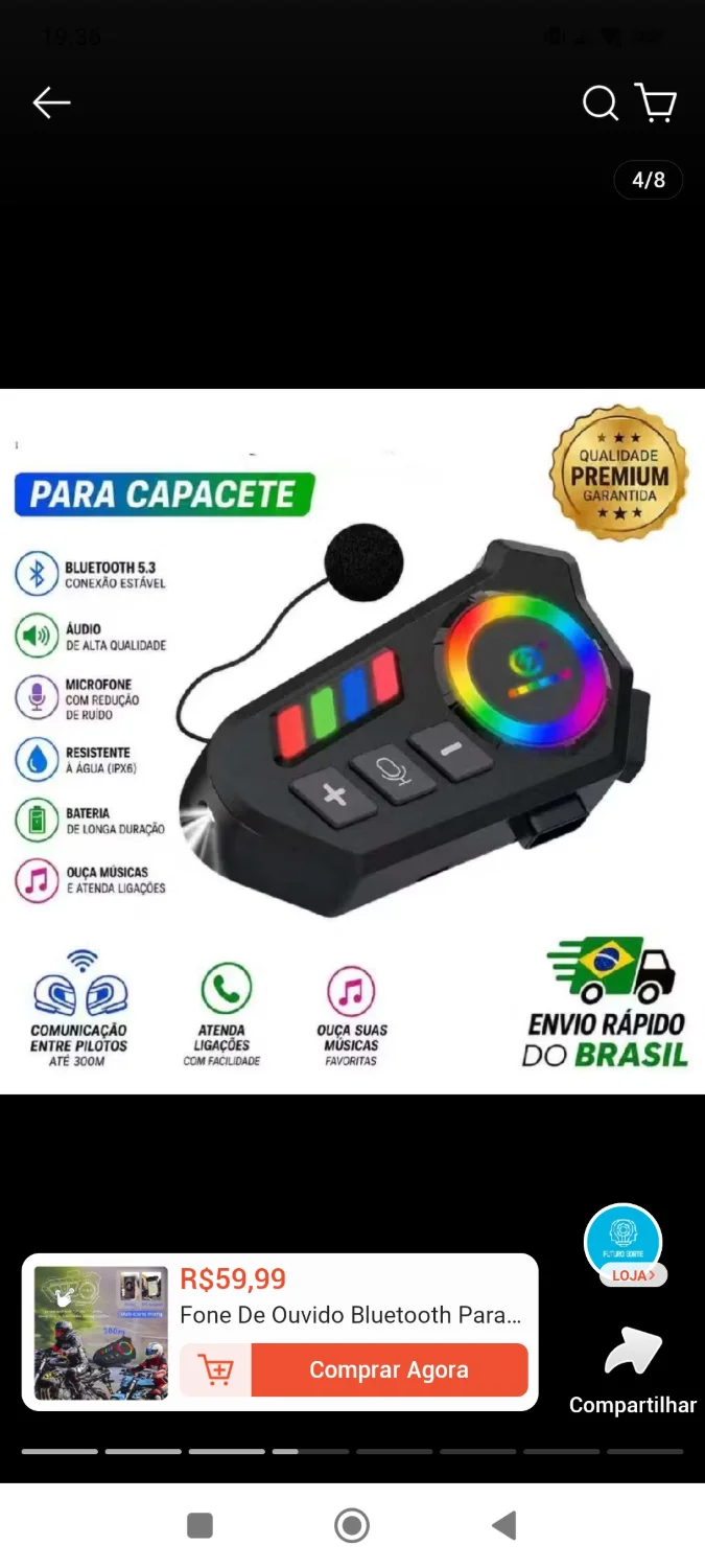Microfone Bluetooth Para Capacete Led - 1