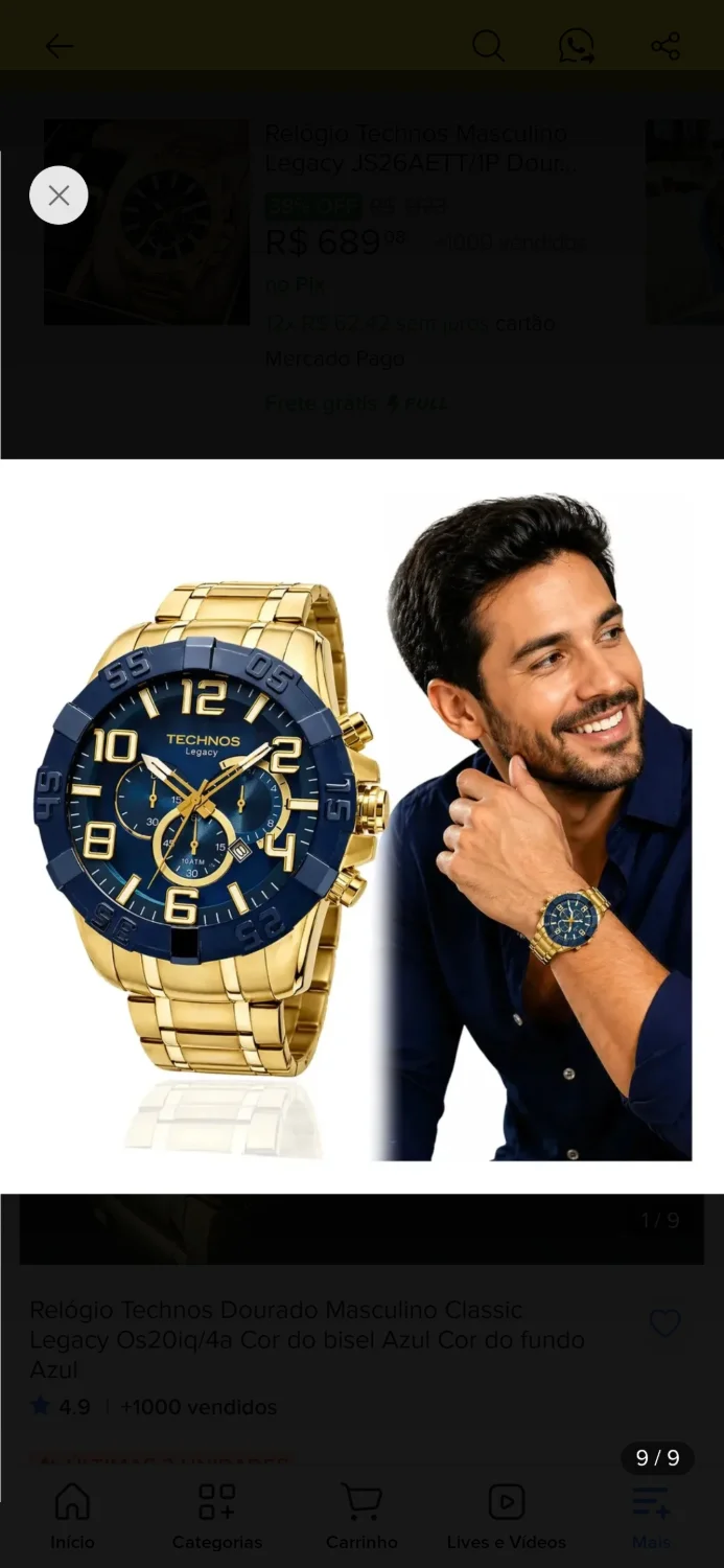 Relógio Technos Dourado Masculino Classic Legacy Os20iq/4a Original - 1