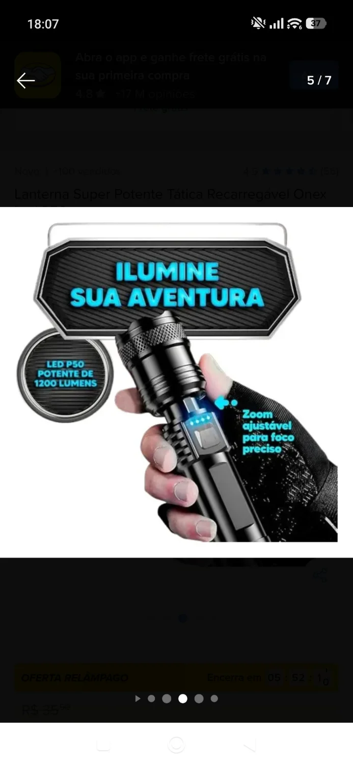 Lanterna Super Potente Tática Recarregável Onex Led - 1