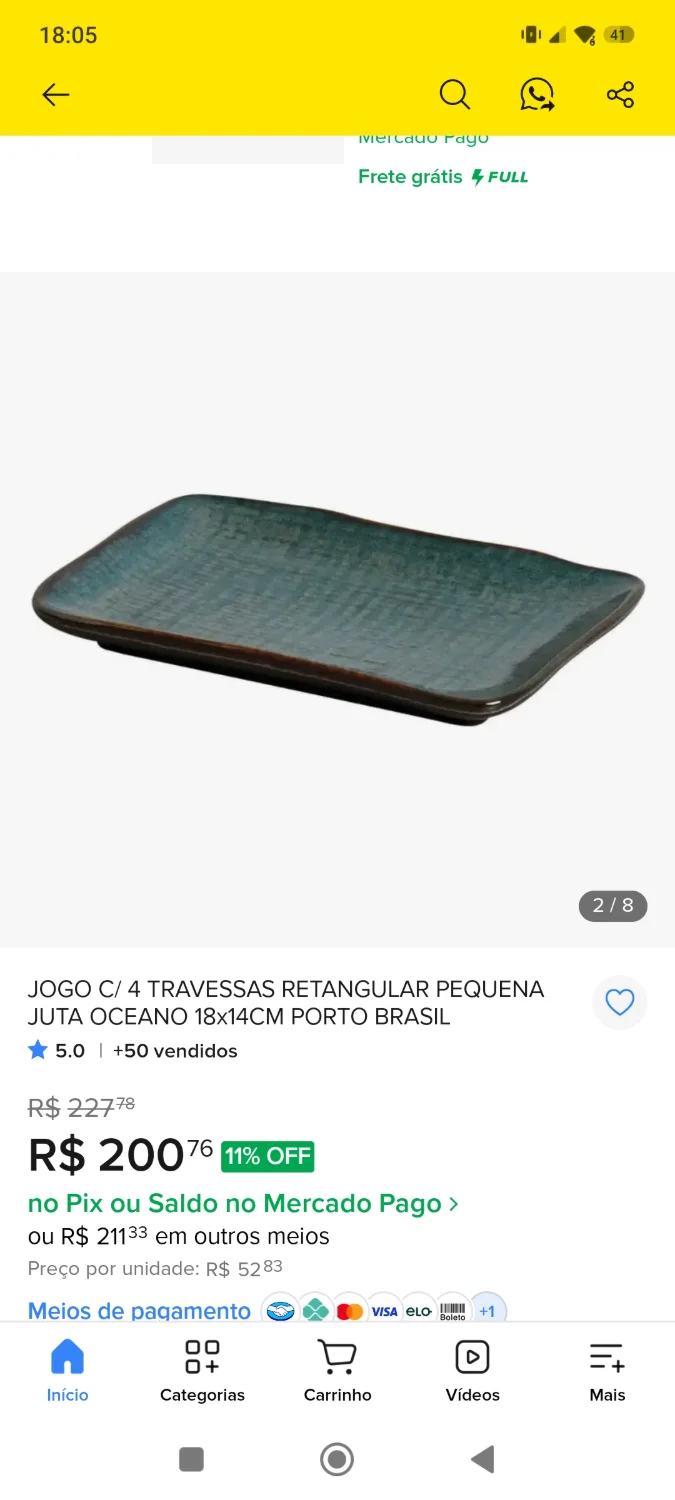 JOGO C/ 4 TRAVESSAS RETANGULAR PEQUENA JUTA OCEANO 18x14CM PORTO BRASIL - 2