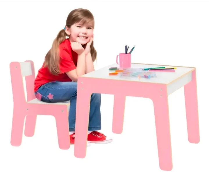 Conjunto Mesa E Cadeira Infantil Madeira Rosa Junges 990 - 1