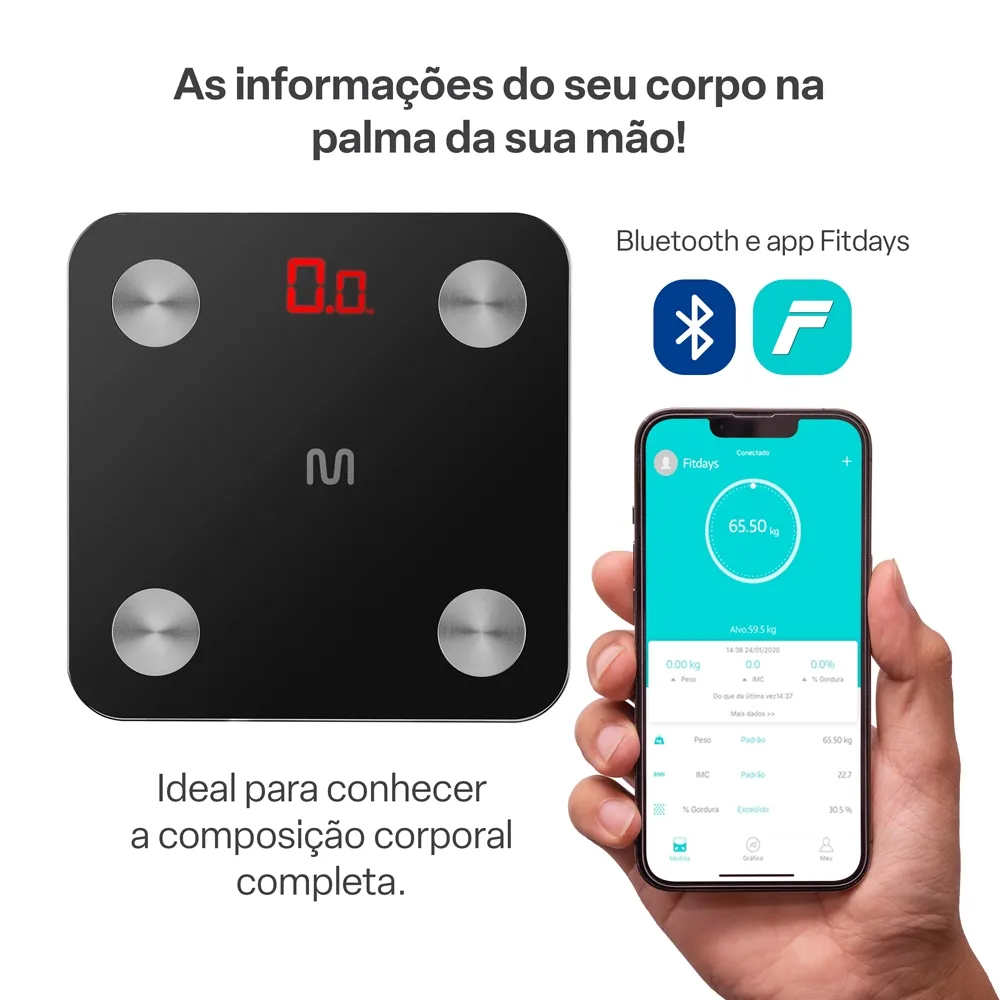 Balança Digital corporal inteligente Multi com Bioimpedância - HC900 - 1