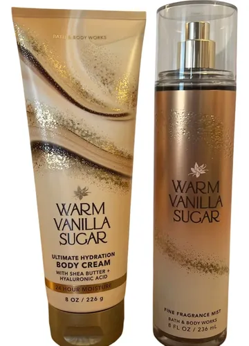 Kit Bath & Body Works Warm Vanilla Sugar - Body Cream 226g e Body Splash 236mL - 1