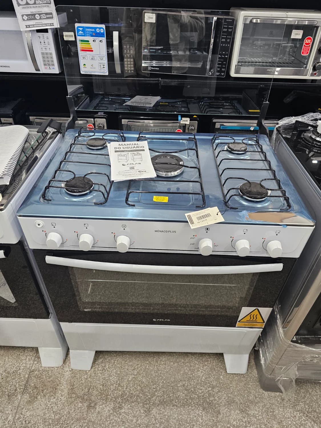 Fogão 5 Bocas Monaco Top C/ Mesa De Inox Atlas Branco Bivolt - 1