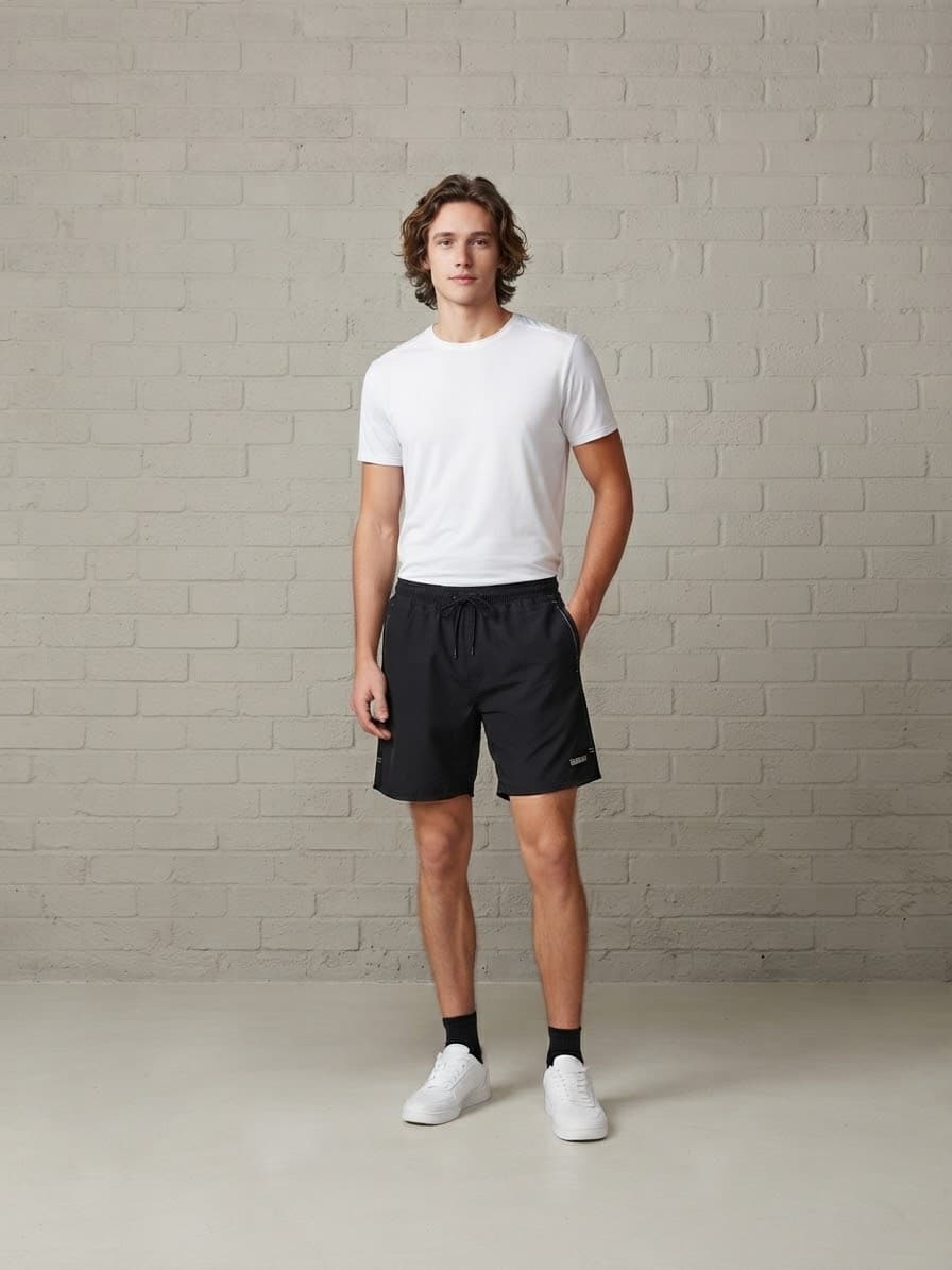 BERMUDA MASCULINA ESPORTIVA EM TACTEL - 📏 Tamanho disponível: G,GG 🎨 Cor: Preto Clássico - 1