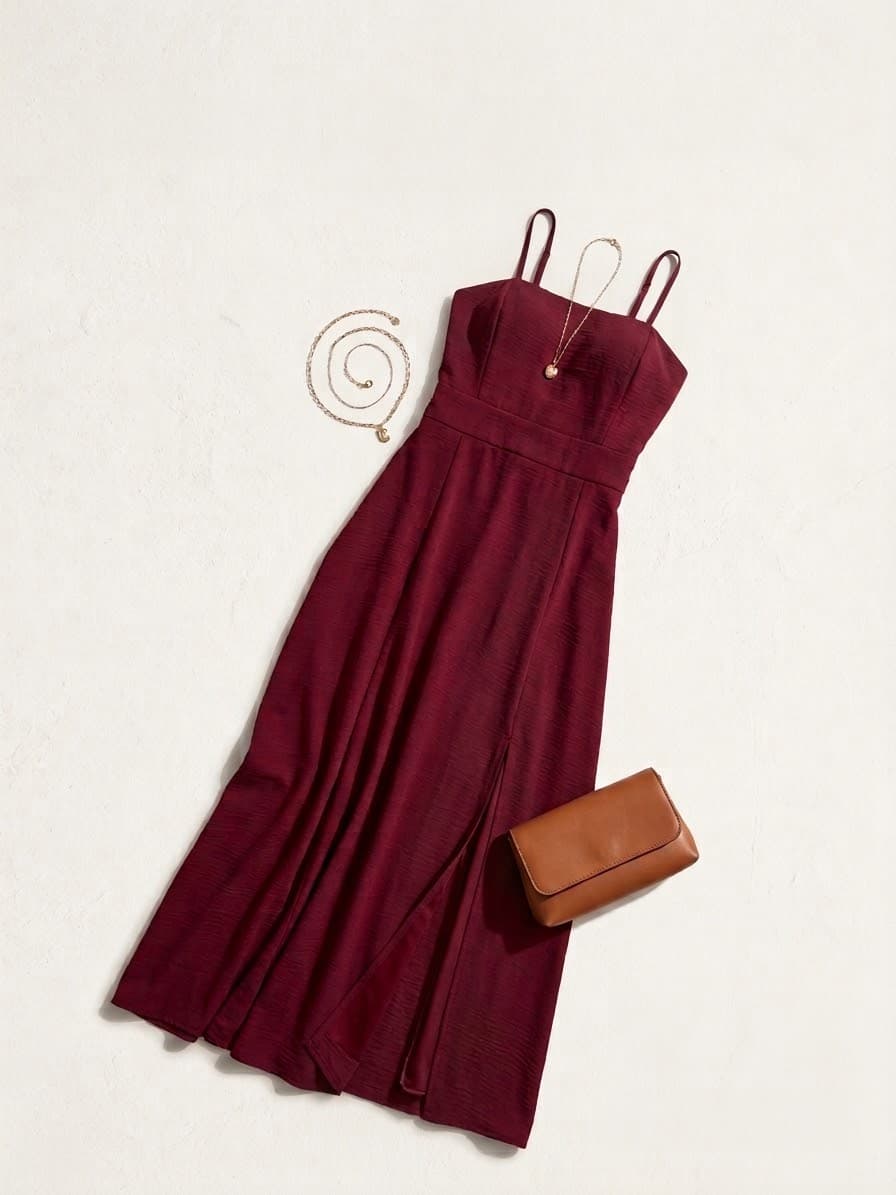 Vestido Maxi Crepe com Fenda (ou Vestido Longo Bordô) Cor: Bordô (Vinho) Tamanho: G - 1