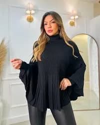 Blusa Pelerine Poncho em Modal Plissado – Coleção Atemporal - 1