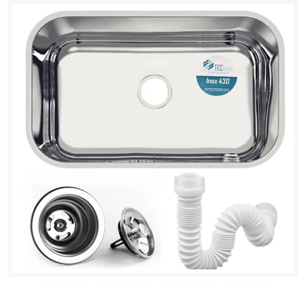 Cuba Inox para Pia de Cozinha Aço 430 56x34x14 Acompanha Válvula e Sifão - Tec Inox - 1