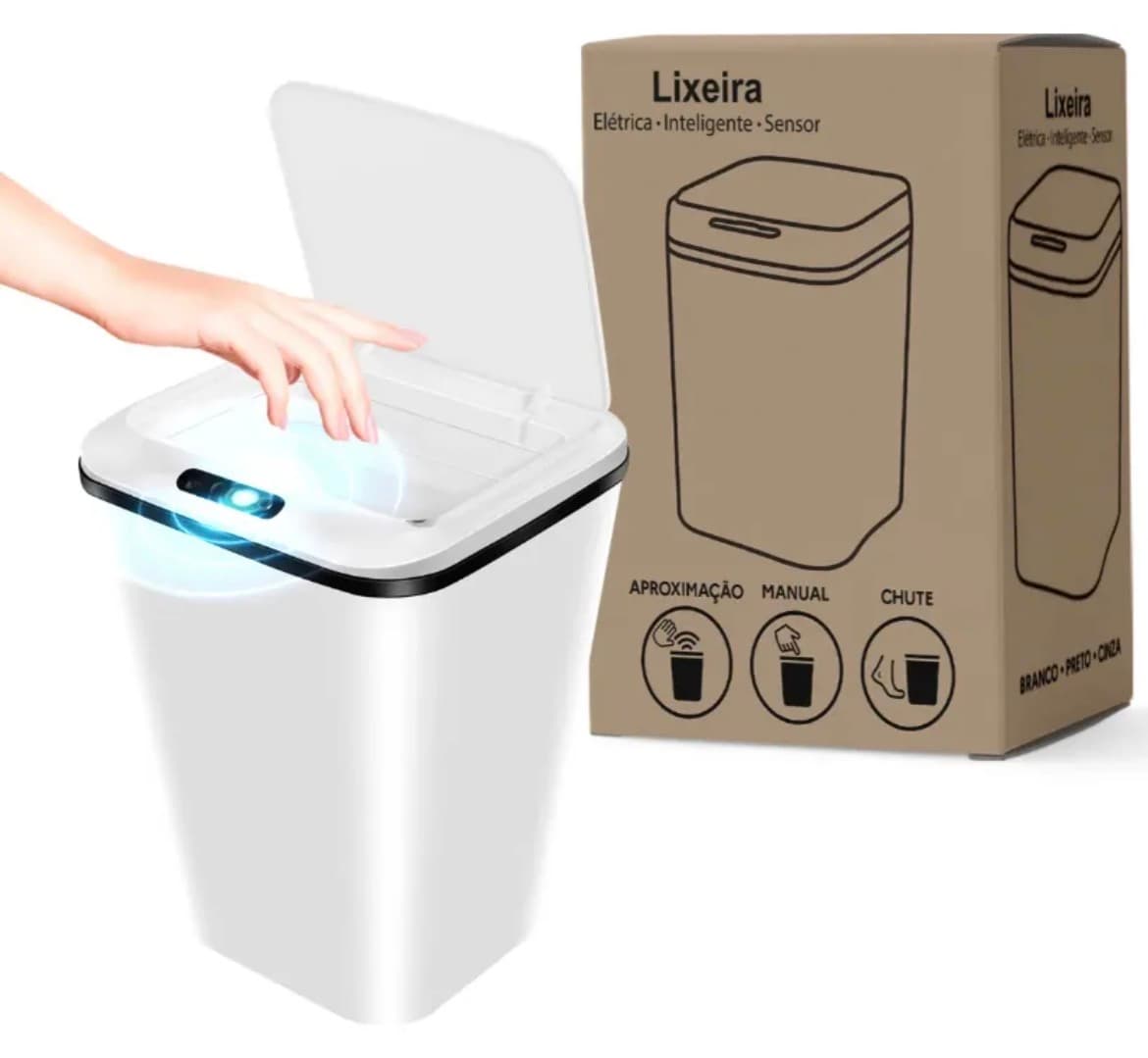 Lixeira Automática Inteligente 16L com Sensor de Movimento – Para Banheiro, Cozinha e Escritório, Silenciosa e Sem Toque - 3