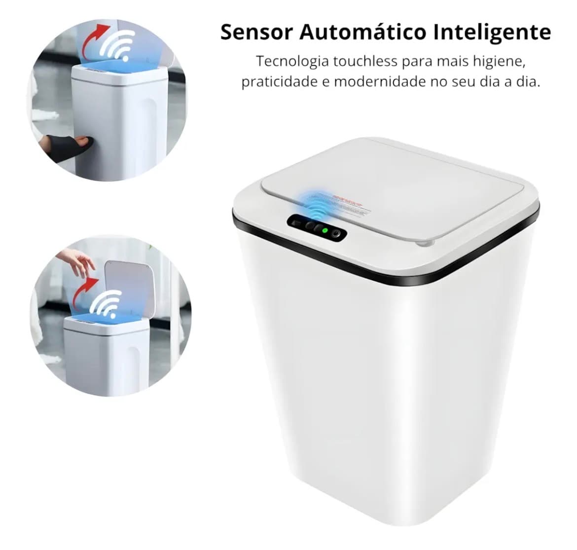 Lixeira Automática Inteligente 16L com Sensor de Movimento – Para Banheiro, Cozinha e Escritório, Silenciosa e Sem Toque - 2