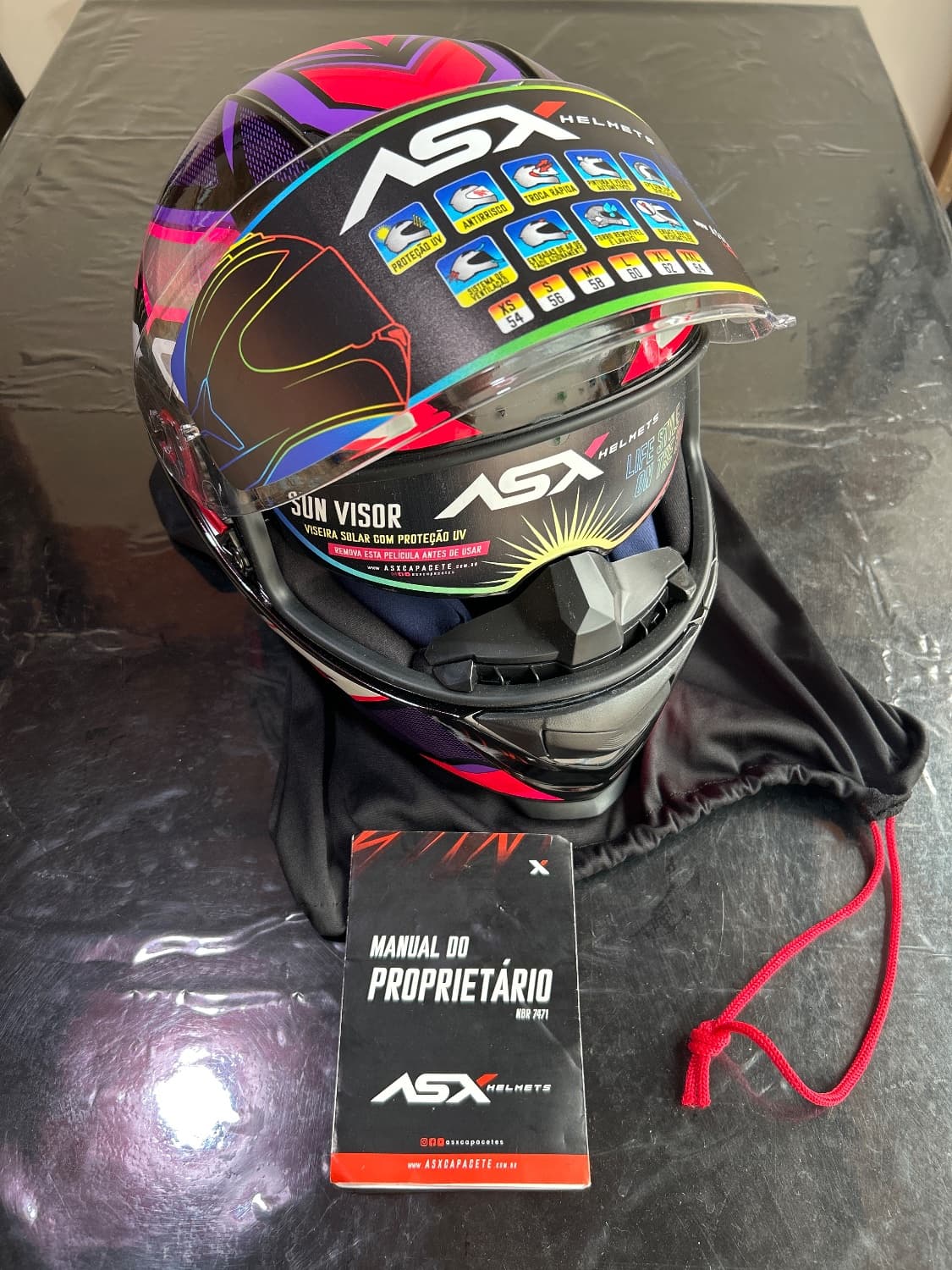 Capacete ASX Fast brilho preto/lilas tamanho S - 55/56 - 1