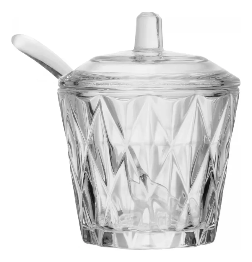 Açucareiro Com Colher Diamond Cristal - Lyor - 1
