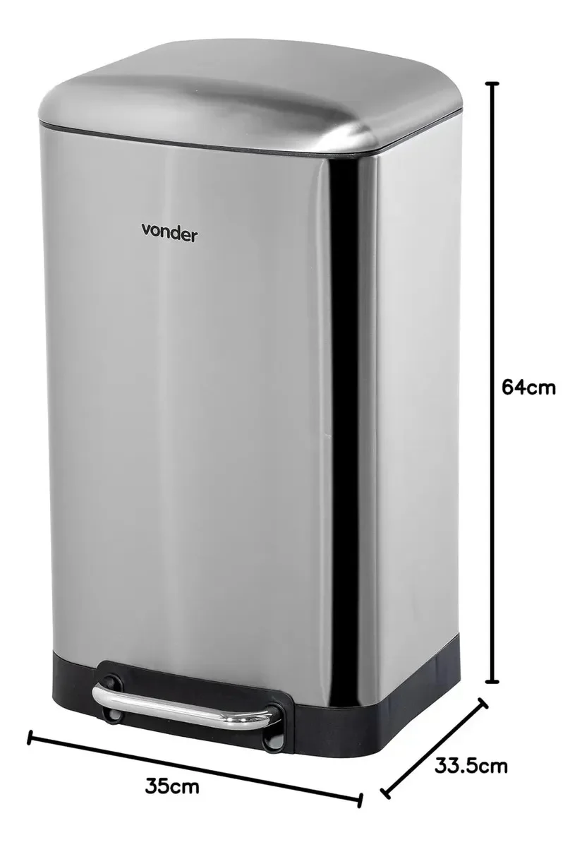 LIXEIRA INOX 30L VONDER RETANGULAR COM PEDAL C/ AVARIA - 1