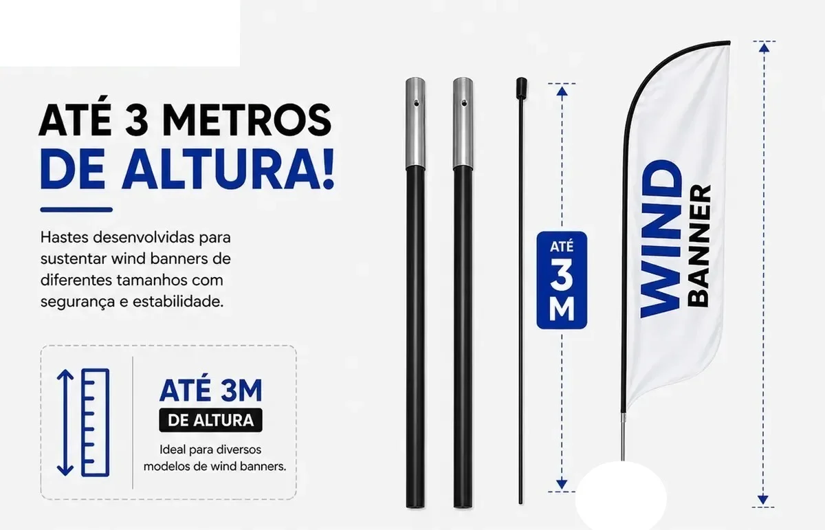 KIT 2 HASTES VARETAS WIND BANNER ATÉ 3 METROS - 1