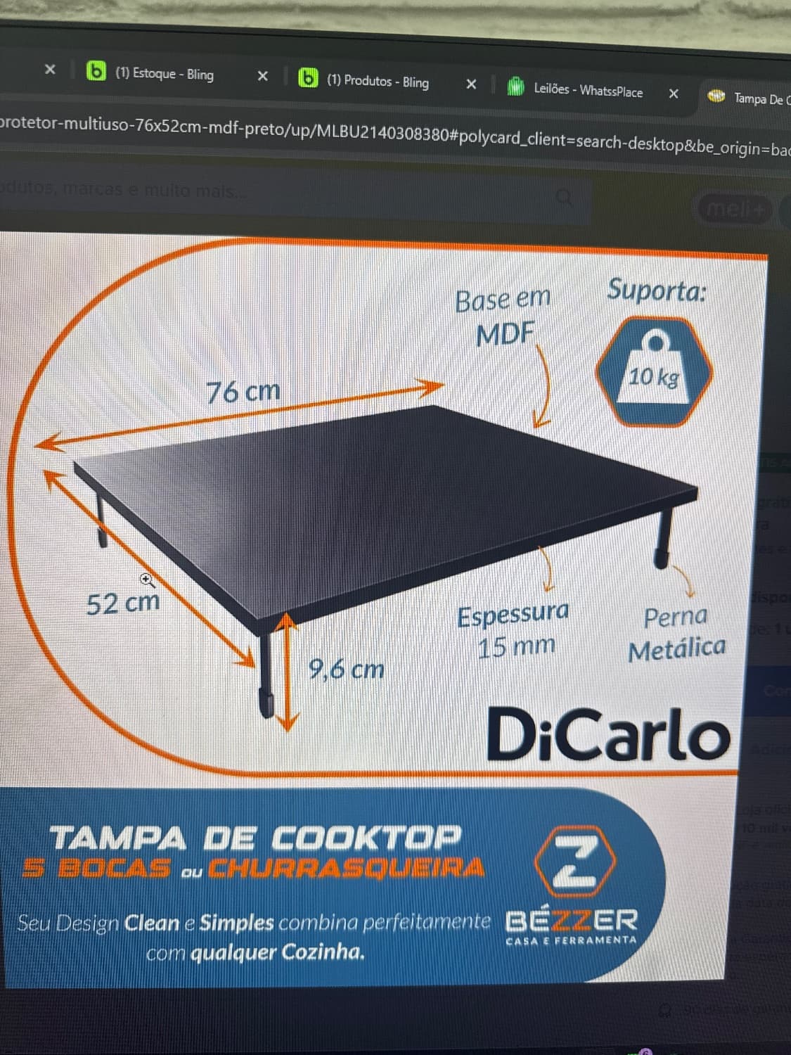 TAMPA PARA COOKTOP 5 BOCAS PROTETOR FOGÃO MULTIUSO COZINHA - 2