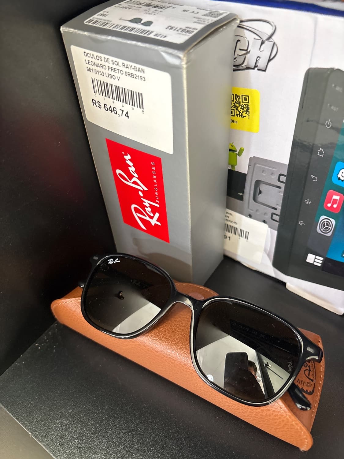 ÓCULOS DE SOL RAY-BAN LEONARD PRETO 0RB2193 901/3153 LISO V - 1