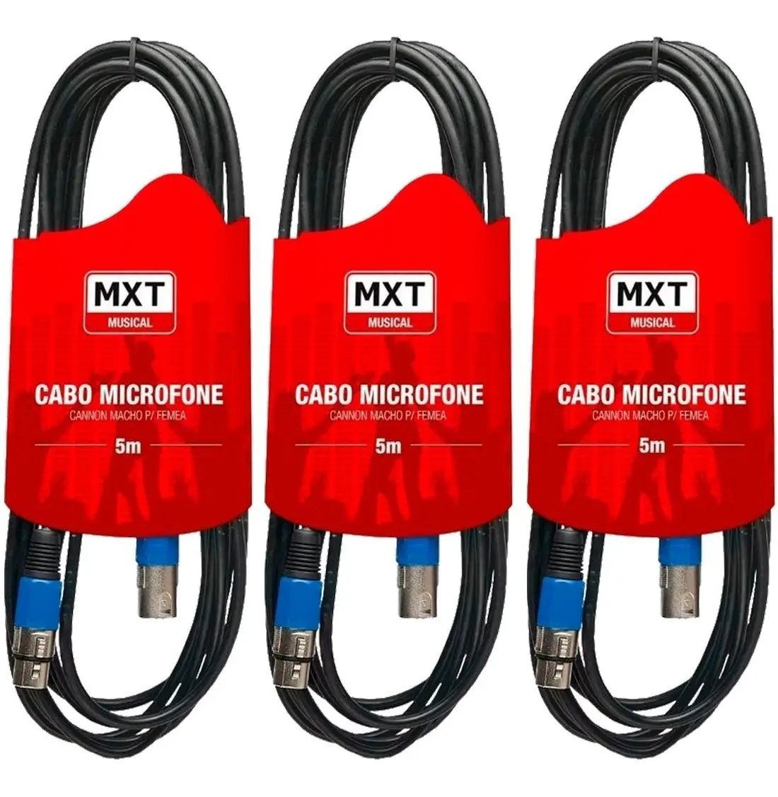 kit 3 cabo de microfone de xlr de 5m - 1