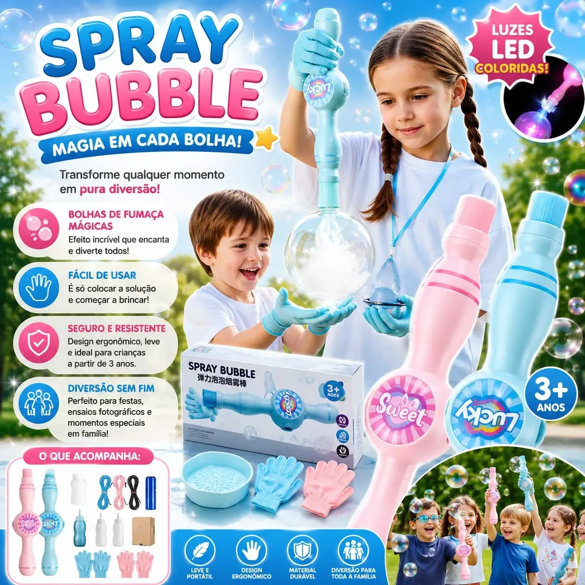 Brinquedo Bolha de Sabão cores azul e rosa - 1