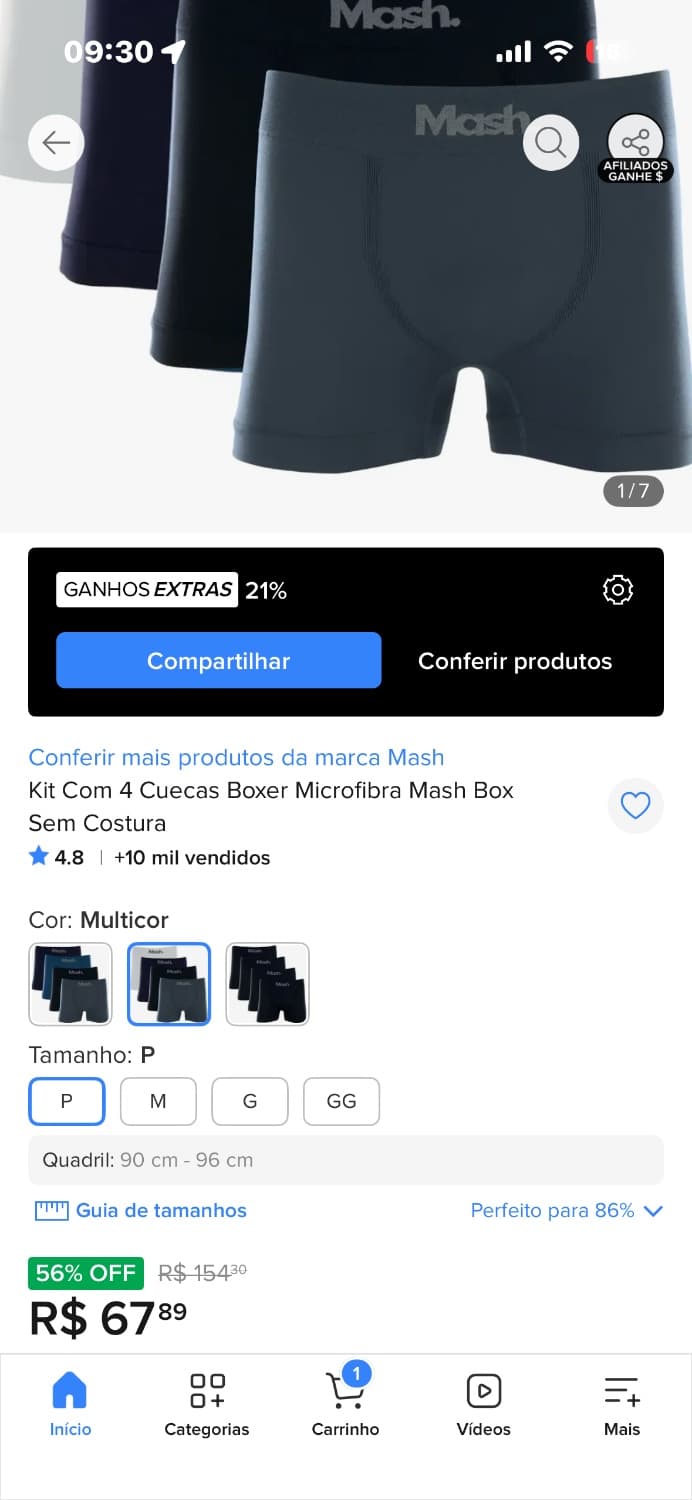 Kit 4 cuecas BOXER da MASH tamP - 1