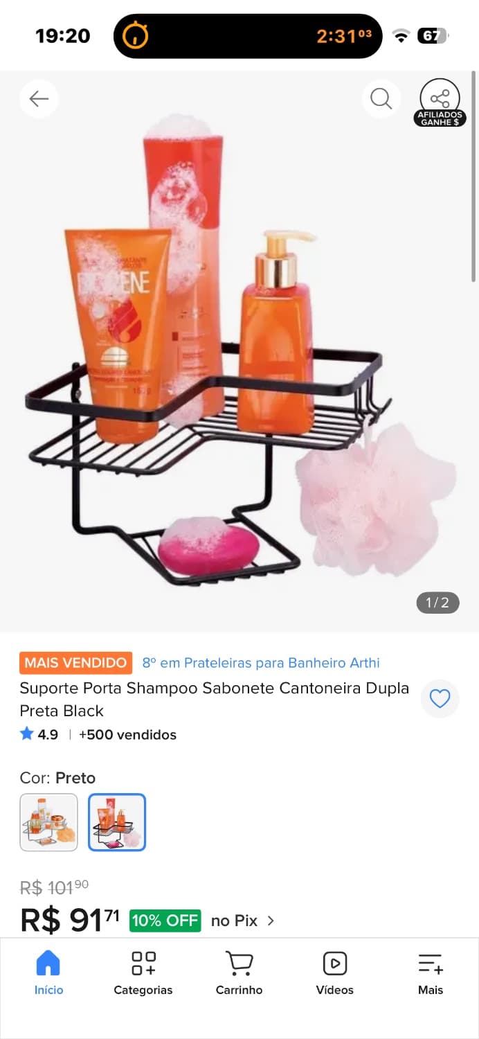 Cantoneira com saboneteira black - 1