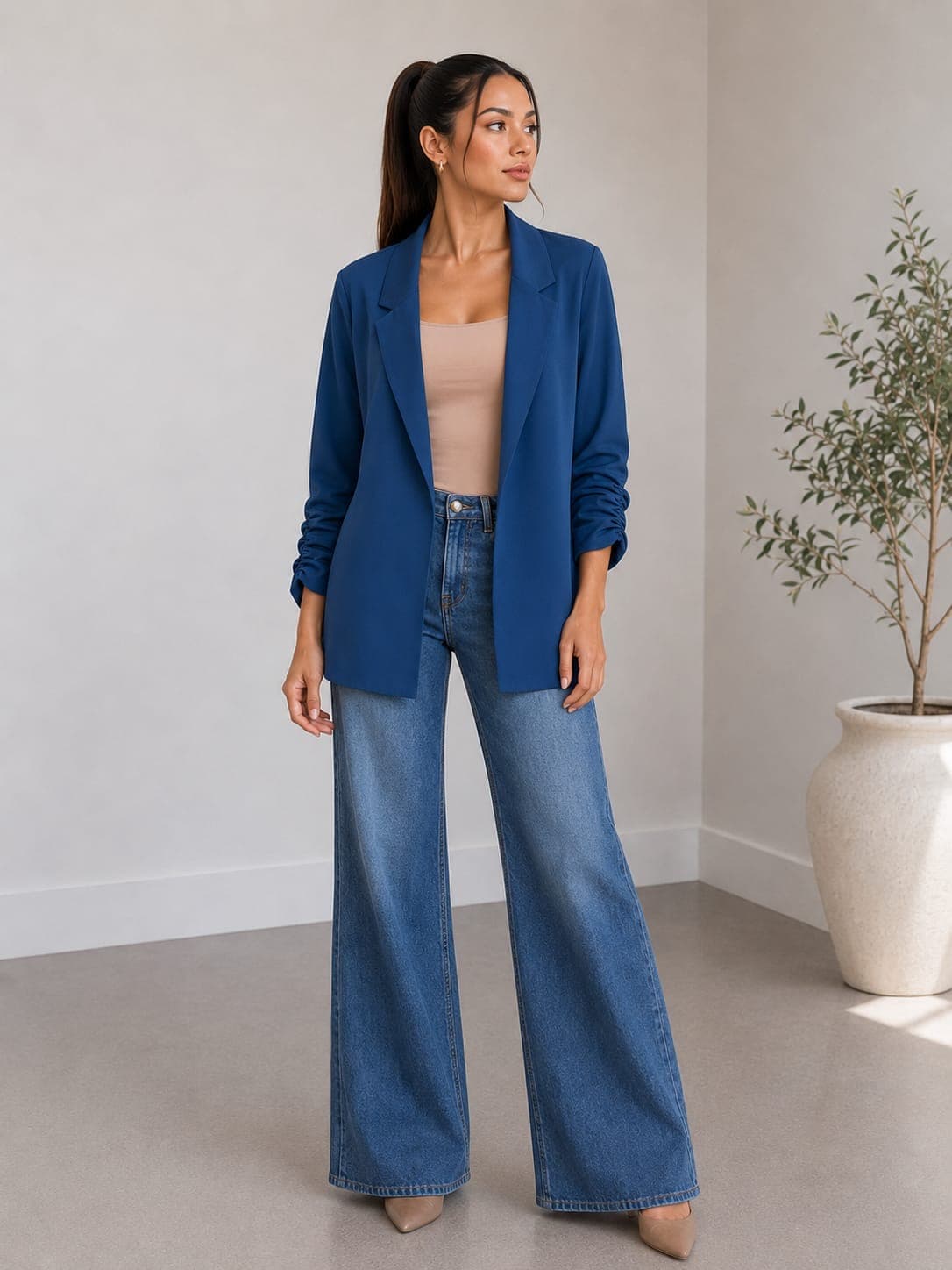 Blazer duna manga 3/4 cor azul tamanho P - 1