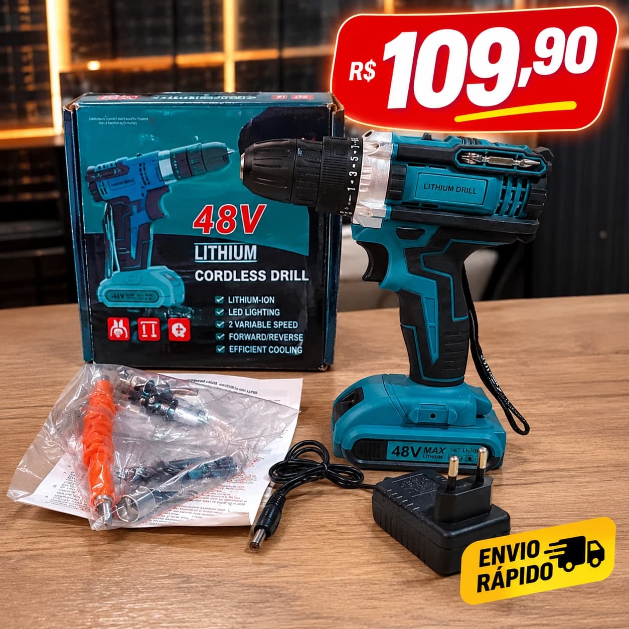 Parafusadeira Furadeira Sem Fio 48V Lithium + Acessórios - 1