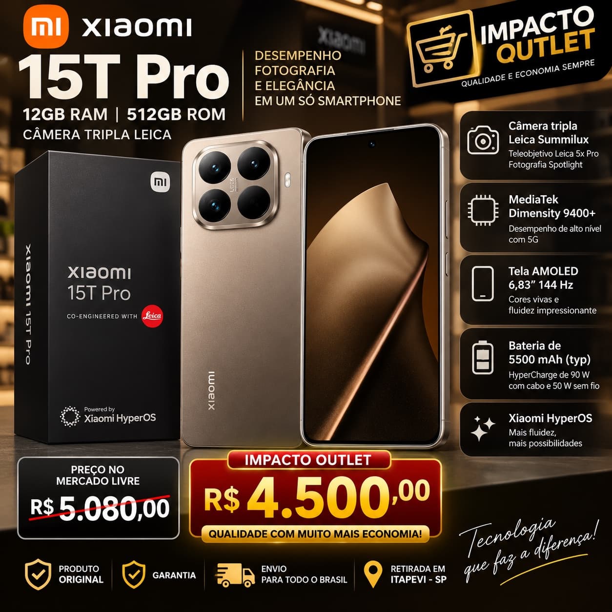 Xiaomi 15t Pro 12gb Ram 512gb Rom Câmera tripla Leica Dorado - 1