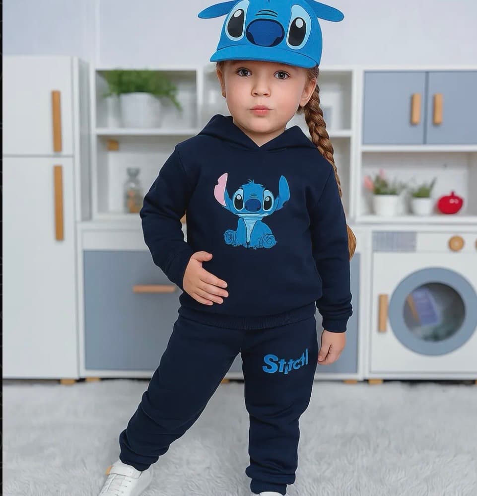 Conjunto Com Boné Menina Lilo Stitch Flanelado Capuz Inverno Tam. M/04 - 1