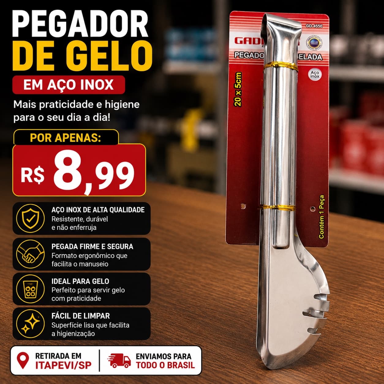 🧊 Pegador de Gelo em Aço Inox – Praticidade e Qualidade por Apenas R$ 8,99! - 1