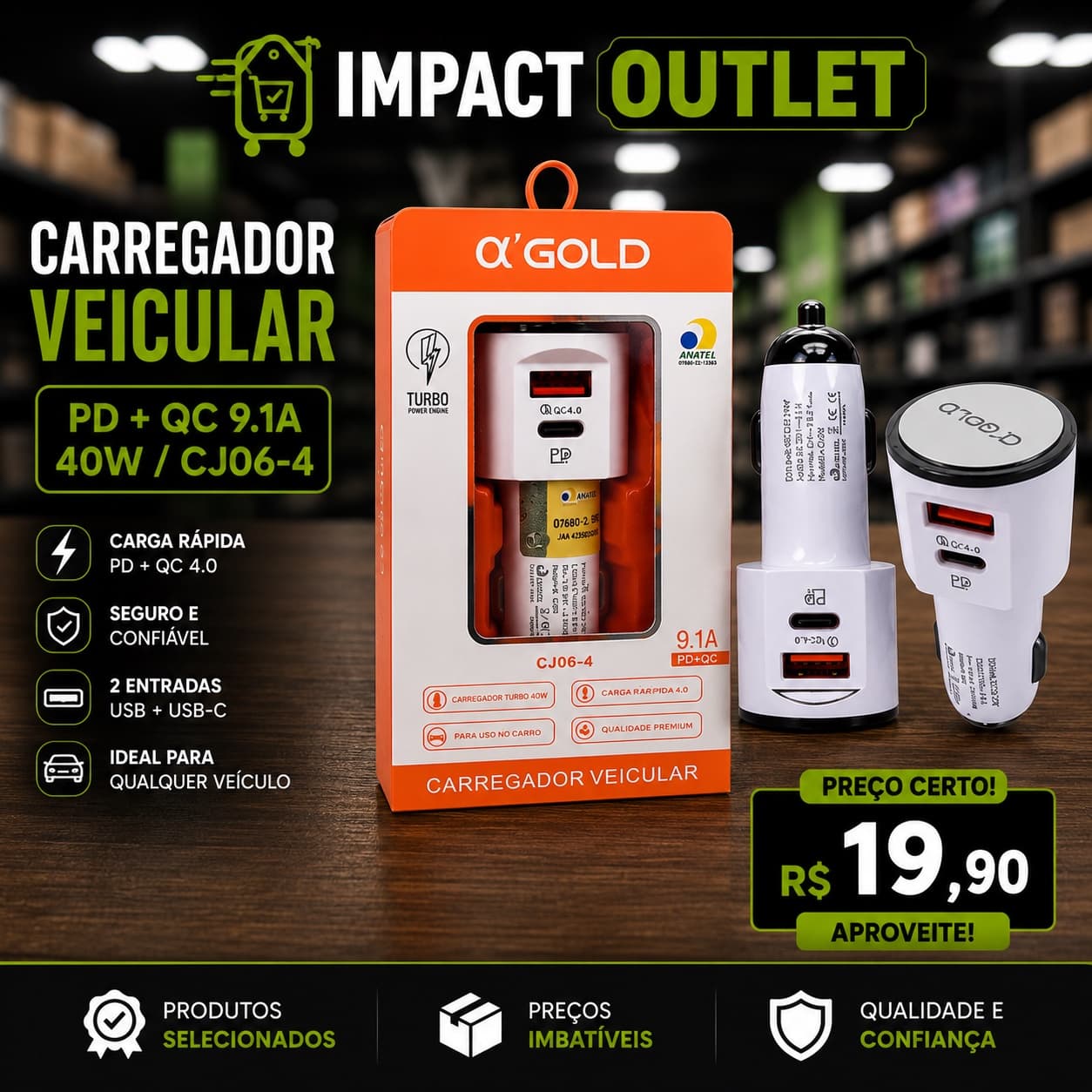 ⚡ Carregador Veicular Turbo 40W – Só R$ 19,90! - 1