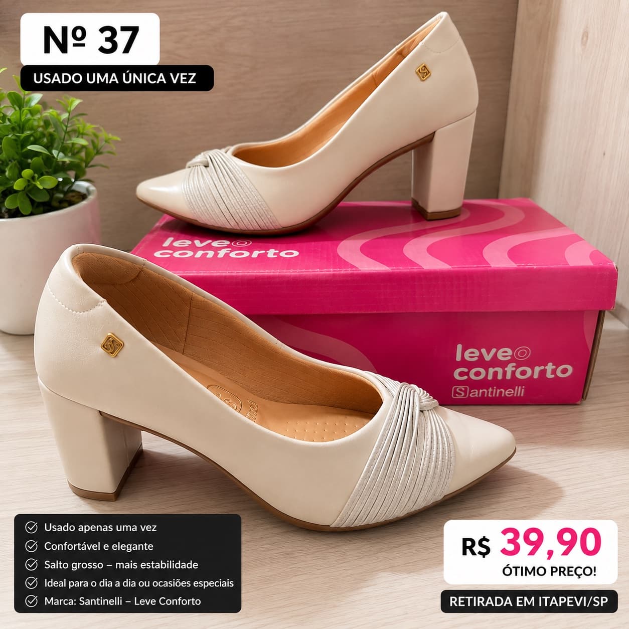 Scarpin Santinelli Leve Conforto Nº 37 – Usado Uma Única Vez - 1