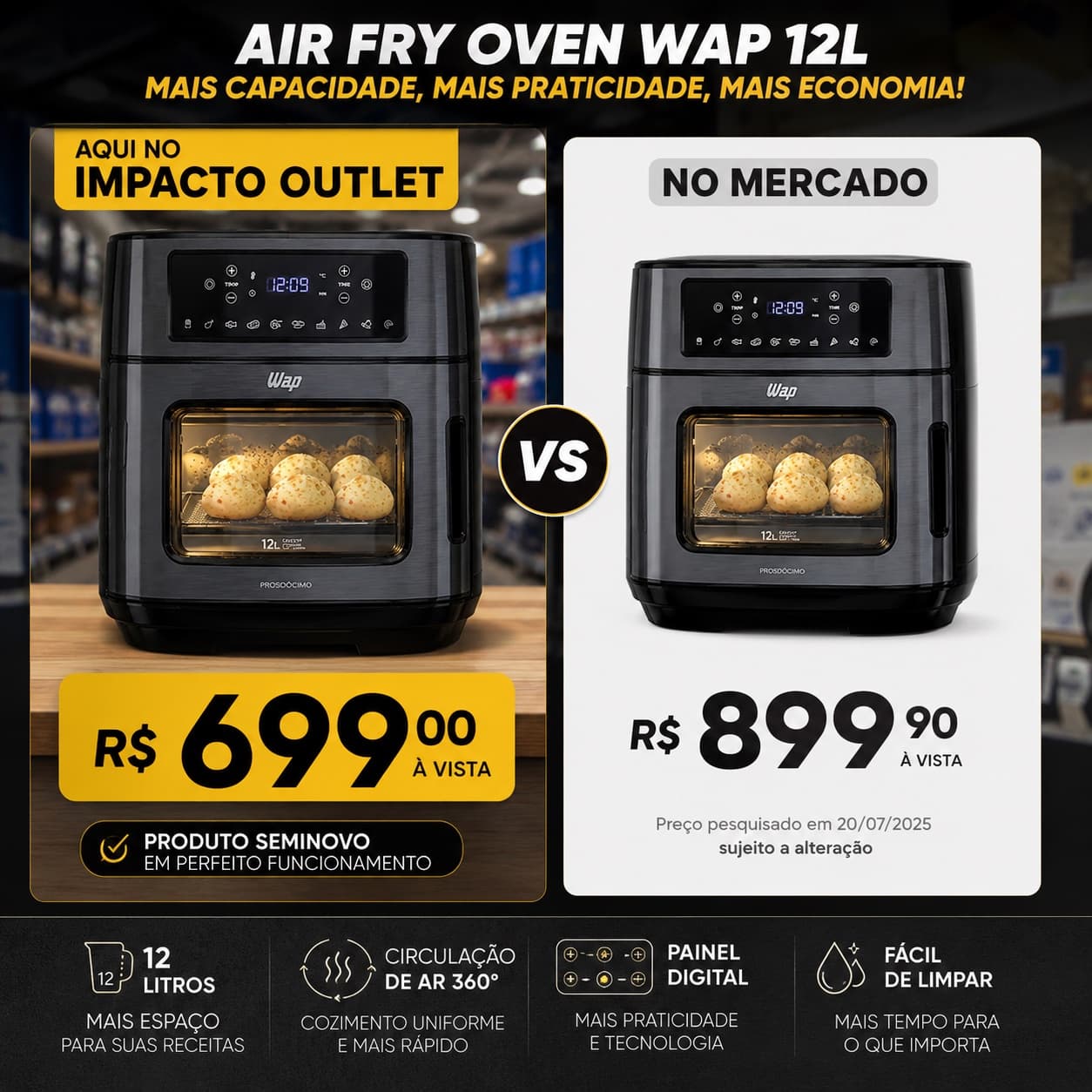 Fritadeira Air Fryer Oven WAP 12L - Funcionando 100%! - 1