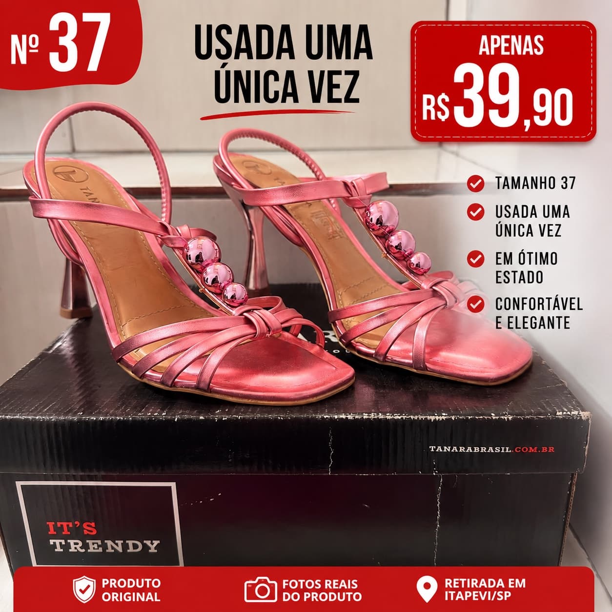 Título: Sandália Feminina Rosa Tam. 37 – Usada 1x – R$ 39,90 - 1