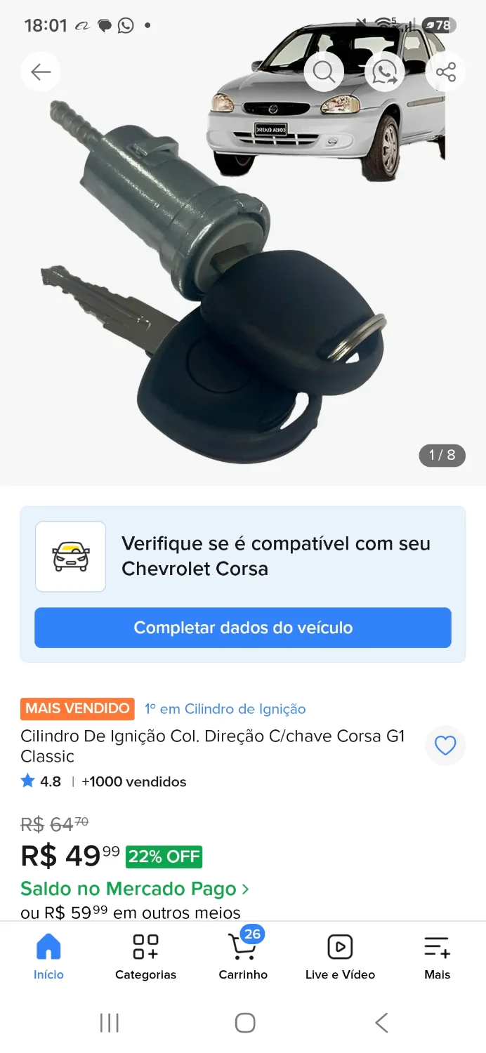 Cilindro de direção com chave Corsa - 2