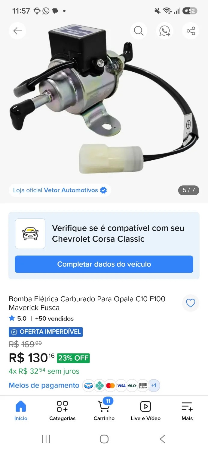 Bomba elétrica para carburador fusca, Opala, Maverick... - 1