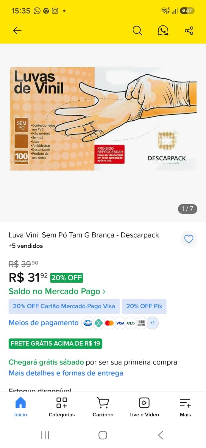 Luvas de vinil sem pó 100un - 1