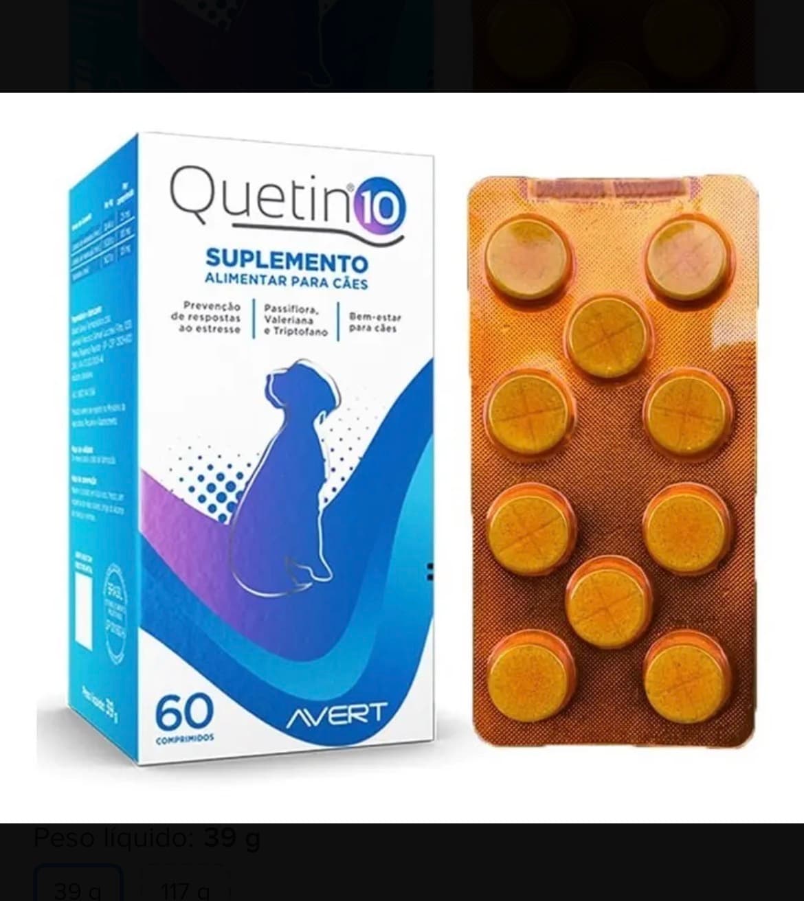 Suplemento Calmante Para Cães Quetin 10 Avert 60 Comprimidos - 1
