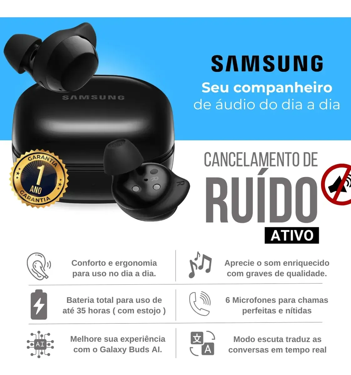 Fone De Ouvido Samsung Galaxy Buds Core Sm-r410 Preto - 3