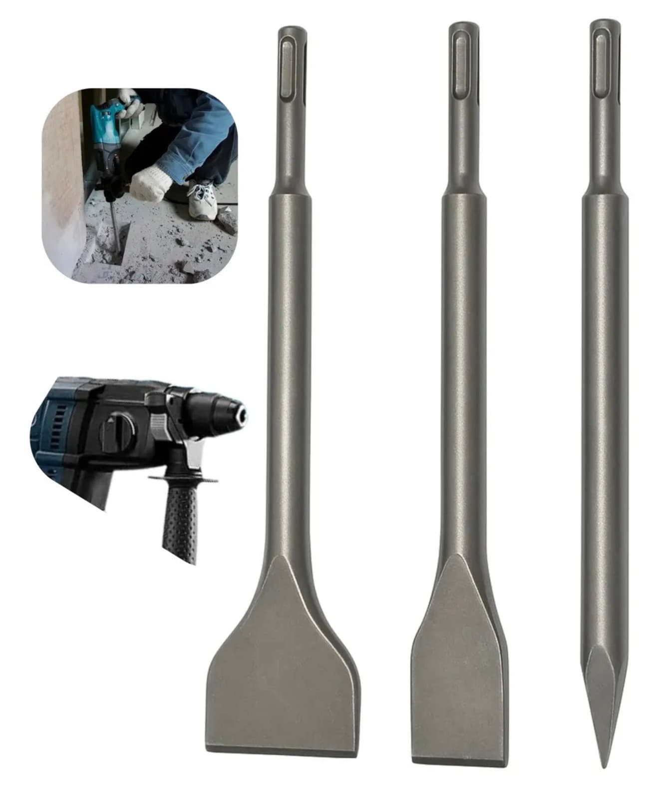 LUATEK FERRAMENTAS Kit Sds Plus Martelete Ponteiro E Talhadeiras Jogo 3 Peças 20mm E 40mm Profissional - 1